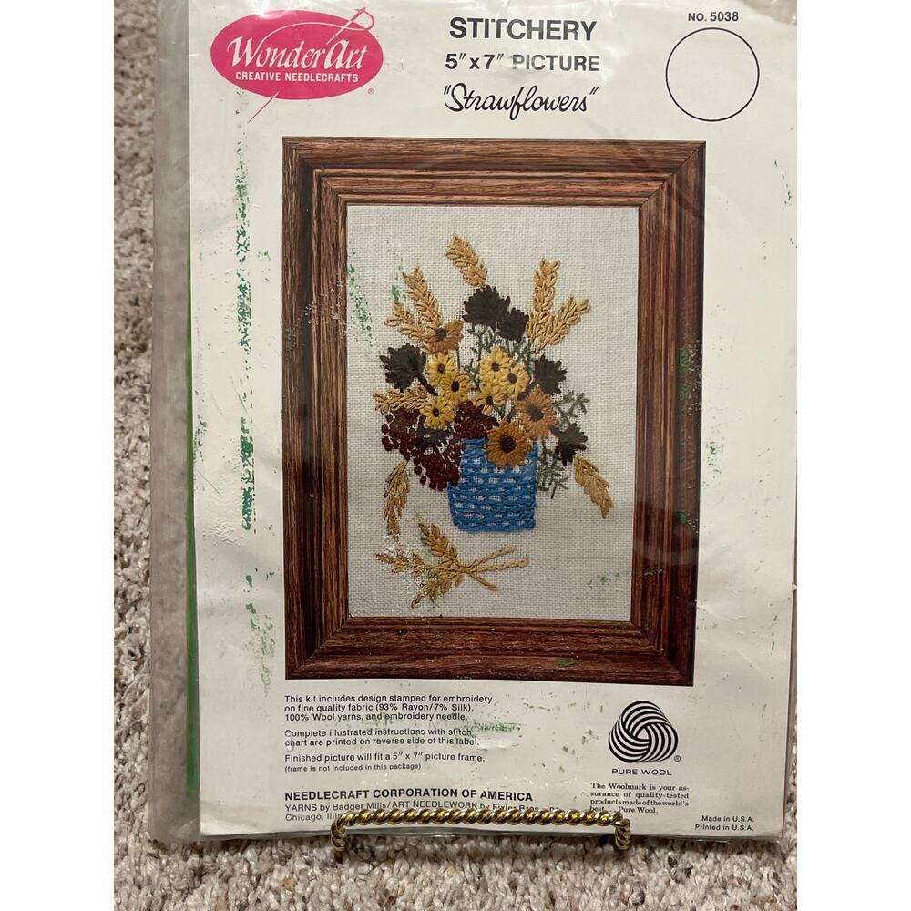 STRAWFLOWERS Wonder Art Stitchery Crewel Kit # 3038 Vintage 1970s